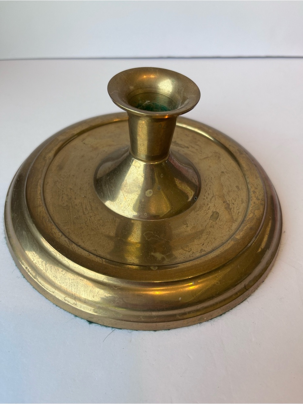 MCM Brass Candlestick Holder Short Wide Heavy Vintage